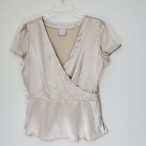 Tailor B Moss silk-look short sleeve blouse size M